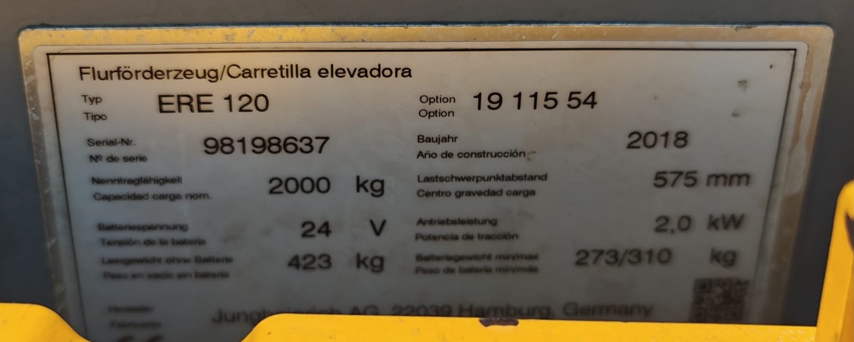 2018 Jungheinrich ERE 120-48792215